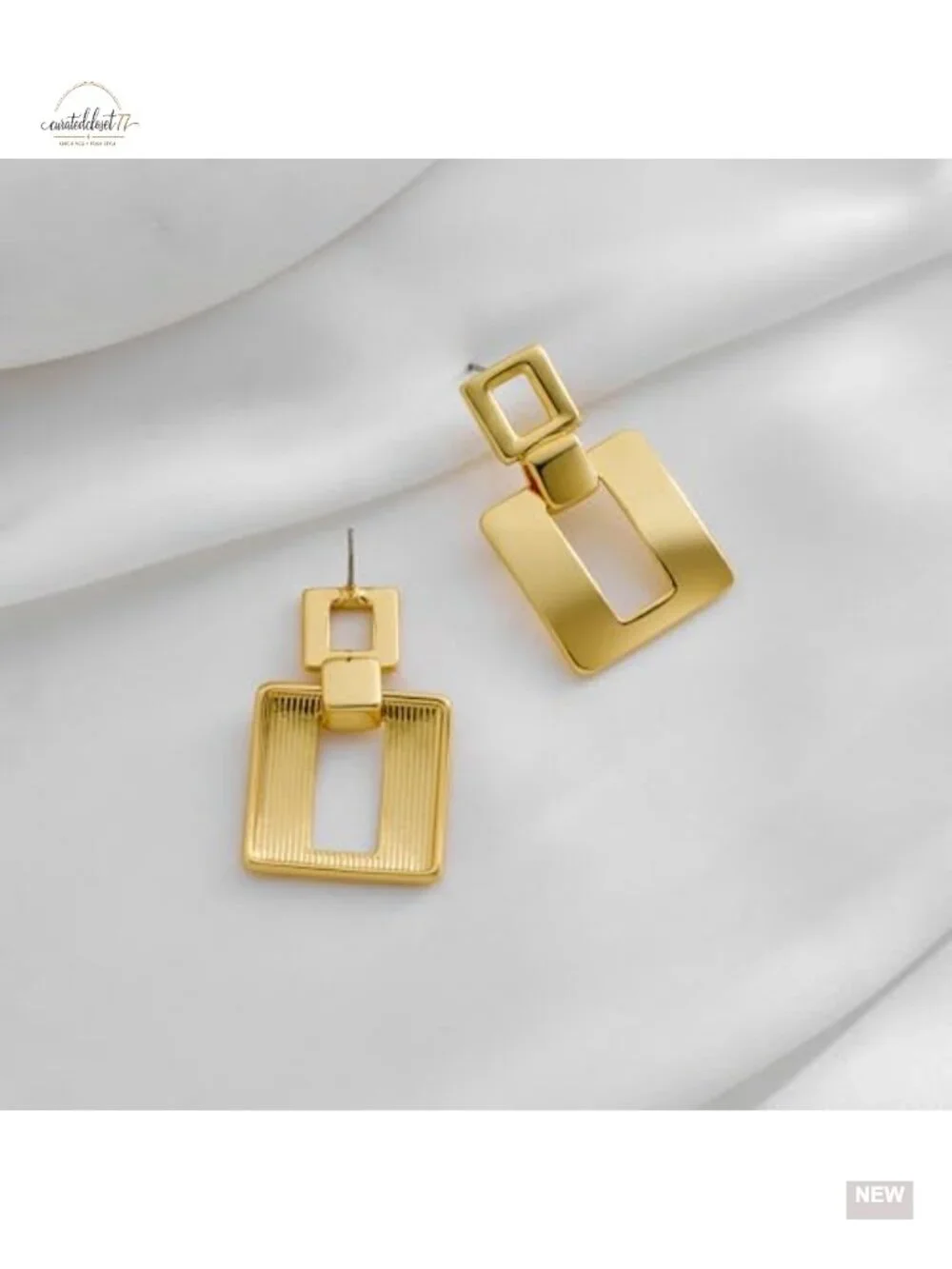 Geometric Square Dangle Earrings Hypoallergenic Brass